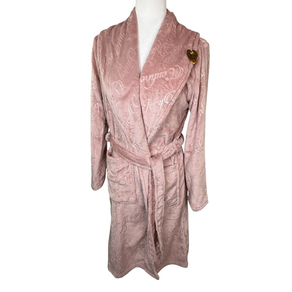 Juicy Couture Coco Script Plush Robe L/XL Dusty Mauve Pink Embossed Logo NWT
